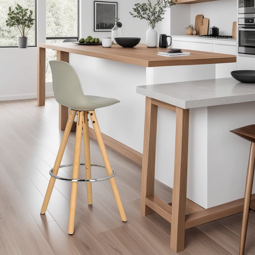 Hoker Nord szary z oparciem do kuchni i jadalni nowoczesny drewniany z ekoskóry Intesi