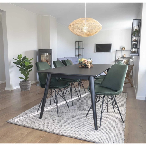 Krzesło tapicerowane Oslo Velvet do jadalni i kuchni zielone glamour na czarnych nogach Intesi