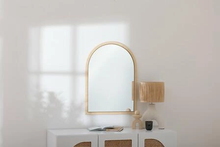 Lustro półokrągłe Thea 55x75 cm beżowe dekoracyjne do salonu i przedpokoju Atmosphera