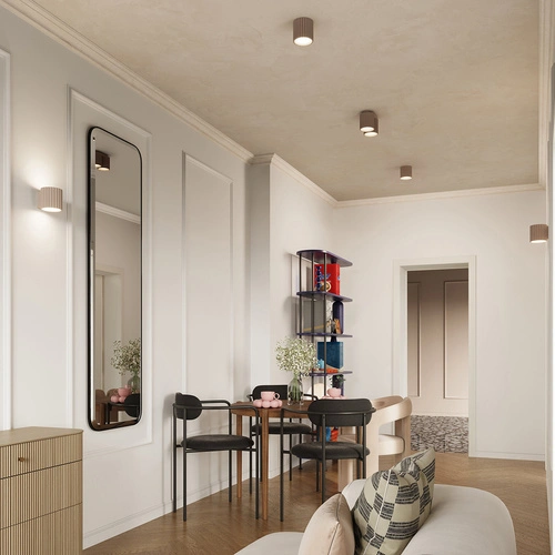 Plafon sufitowy AURA 1 nowoczesny beżowy okrągły do salonu i kuchni aluminium