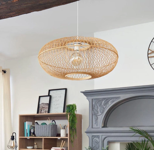 Lampa wisząca Loren bambusowa okrągła regulowana do salonu i nad stół 60cm boho