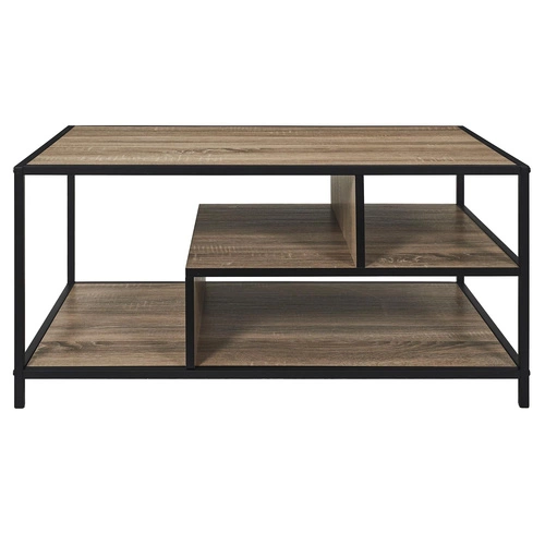 Stolik kawowy Edison prostokątny 90x55 cm industrialny loftowy do salonu z drewnianym blatem Intesi