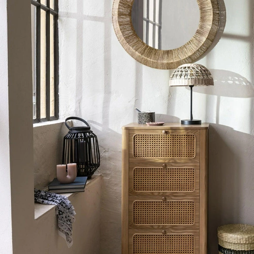 Komoda z szufladami Tira Atmosphera rattanowa drewniana 55 cm boho do sypialni i salonu