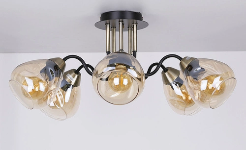 Lampa sufitowa Unica czarno-złota 5-punktowa szklana do salonu i jadalni