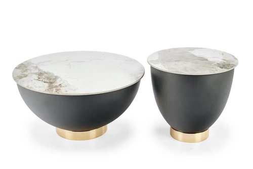 Stolik kawowy Moonshine okrągły biały marmur nowoczesny ze schowkiem do salonu Intesi