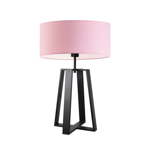 Lampka nocna do sypialni Thor nowoczesna z abażurem jasny różowy na czarnym stelażu 61 cm