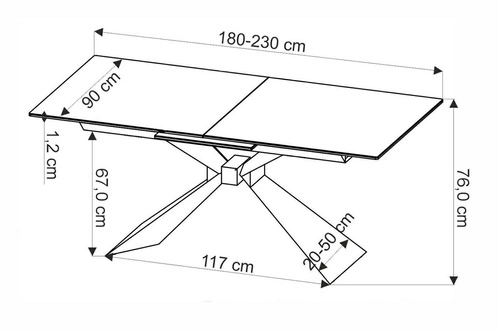 Stół rozkładany do jadalni Narel 180-230 cm nowoczesny niebieski marmur czarne nogi Intesi