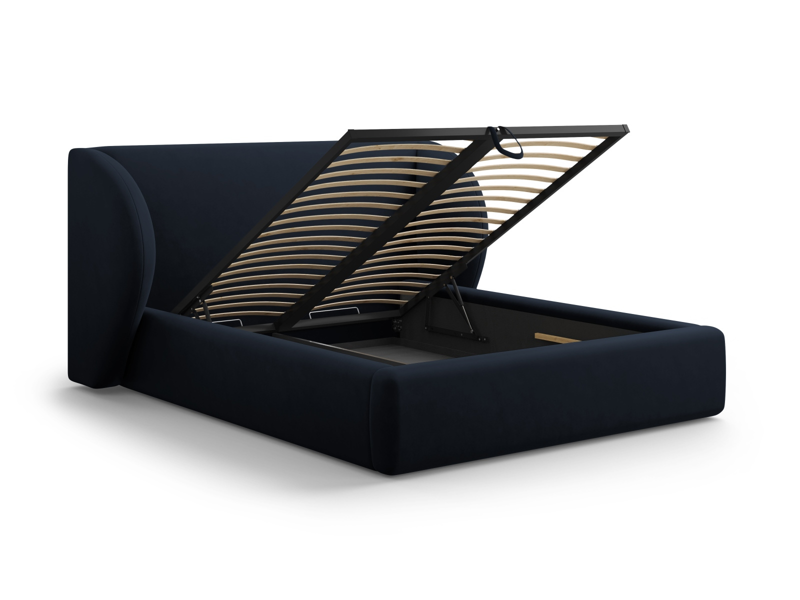 Łóżko tapicerowane Miley 160x200 welurowe z pojemnikiem do sypialni ciemnoniebieskie