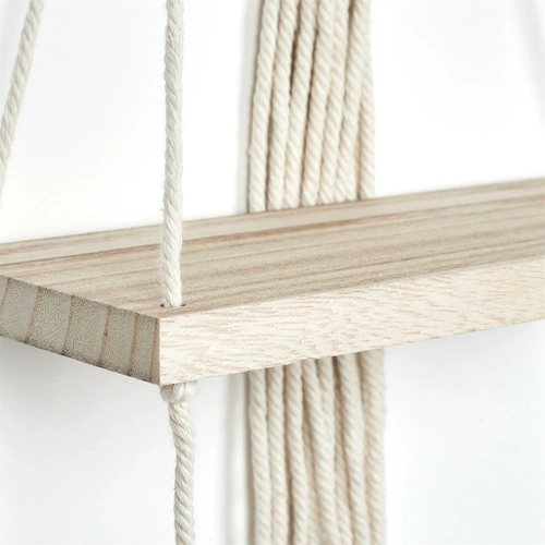 Półka ścienna wisząca Boho Intesi beżowa drewniana na kwiaty i dekoracje do salonu