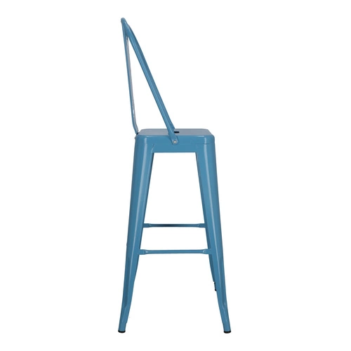 Hoker Paris Back 75 cm niebieski metalowy z oparciem do kuchni i wyspy loftowy D2.DESIGN