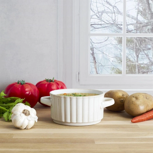 Bulionówka z uszami Vlora 8,5cm beżowa ceramiczna miska do zupy do jadalni Intesi