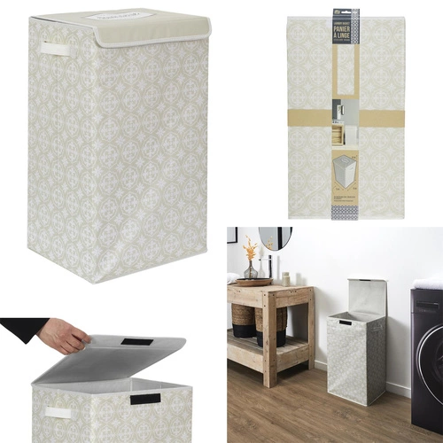 Intesi nowoczesny kosz na pranie do łazienki szary materiałowy z pokrywą i uchwytami 60x35x30 cm