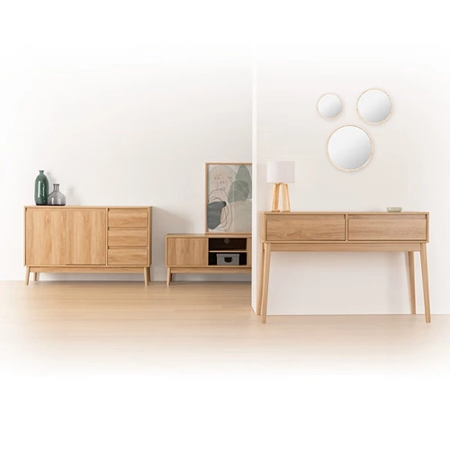 Szafka RTV drewniana Abana 120 cm nowoczesna stojąca do salonu naturalna Atmosphera