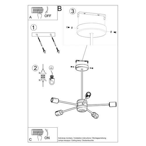 Żyrandol LANGO czarny nowoczesny 5-punktowy do salonu i jadalni industrialny