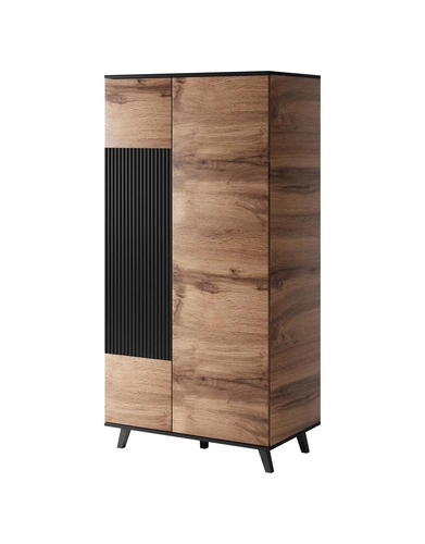 Szafa nowoczesna Adre dąb wotan czarna z półkami do sypialni i przedpokoju 90x55x182