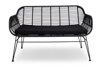 Sofa dwuosobowa nowoczesna Trieste z podłokietnikami polirattan czarny do salonu i przedpokoju