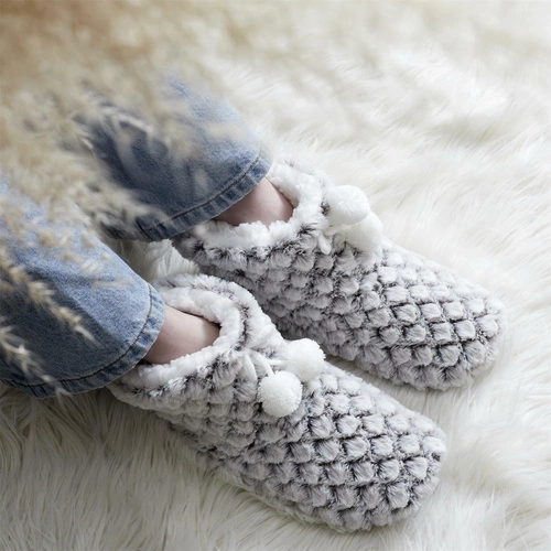 Intesi szare skarpetki domowe z pomponami z poliestru, ciepłe kapcie bambosze 36-41