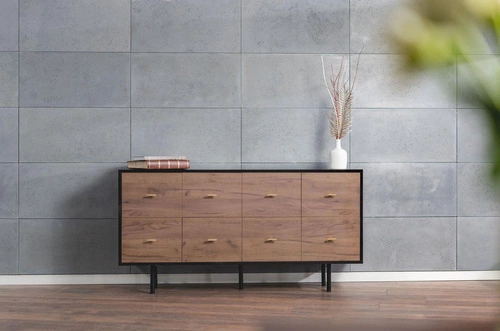 Komoda z szufladami MAUD czarna dąb craft tobacco nowoczesna do salonu i sypialni SKANDICA
