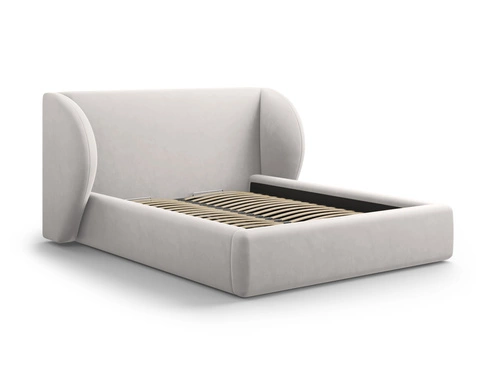 Łóżko tapicerowane Miley II szare 140x200 z pojemnikiem do sypialni nowoczesne glamour