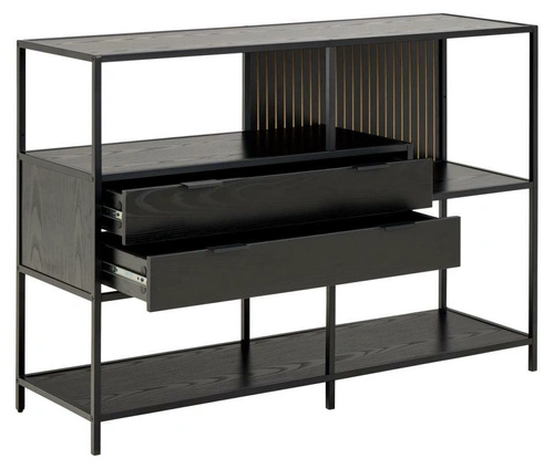 Regał loftowy Seaford V Actona na książki z szufladami czarny jesion