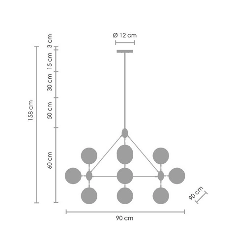 Lampa wisząca kula szklana ASTRIFERO-10 czarna 90 cm do salonu i nad stół