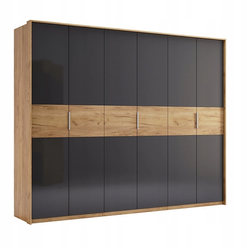 Szafa 6-drzwiowa Matle dąb/szary nowoczesna z półkami do sypialni lub garderoby