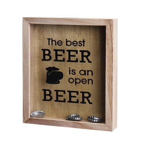 Drewniana dekoracja ścienna Corky II Intesi naturalna skrzynka na kapsle do salonu 30 cm