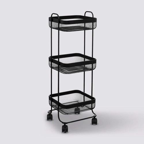 Mayaj metalowy wózek kuchenny na kółkach czarny, pojemny stolik mobilny do kuchni