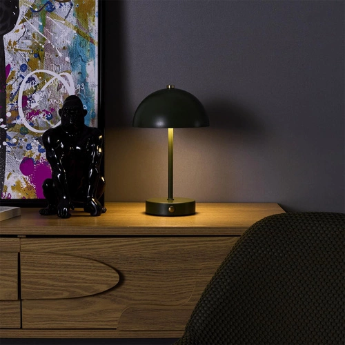 Lampka nocna LED bezprzewodowa Funghi zielona metalowa do sypialni z akumulatorem