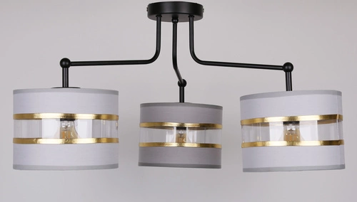 Lampa wisząca Andy czarny 3x40W E27  abażur szary+złoty