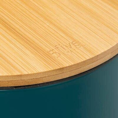 Kosz na śmieci łazienkowy Modern 3l niebieski metalowy z bambusową pokrywą i pedałem 5five