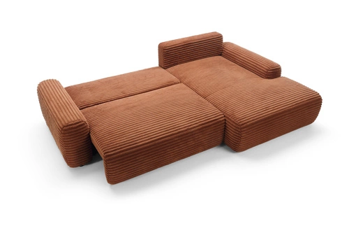 Nowoczesny narożnik sztruksowy z funkcją spania Domle prawy terrakota do salonu