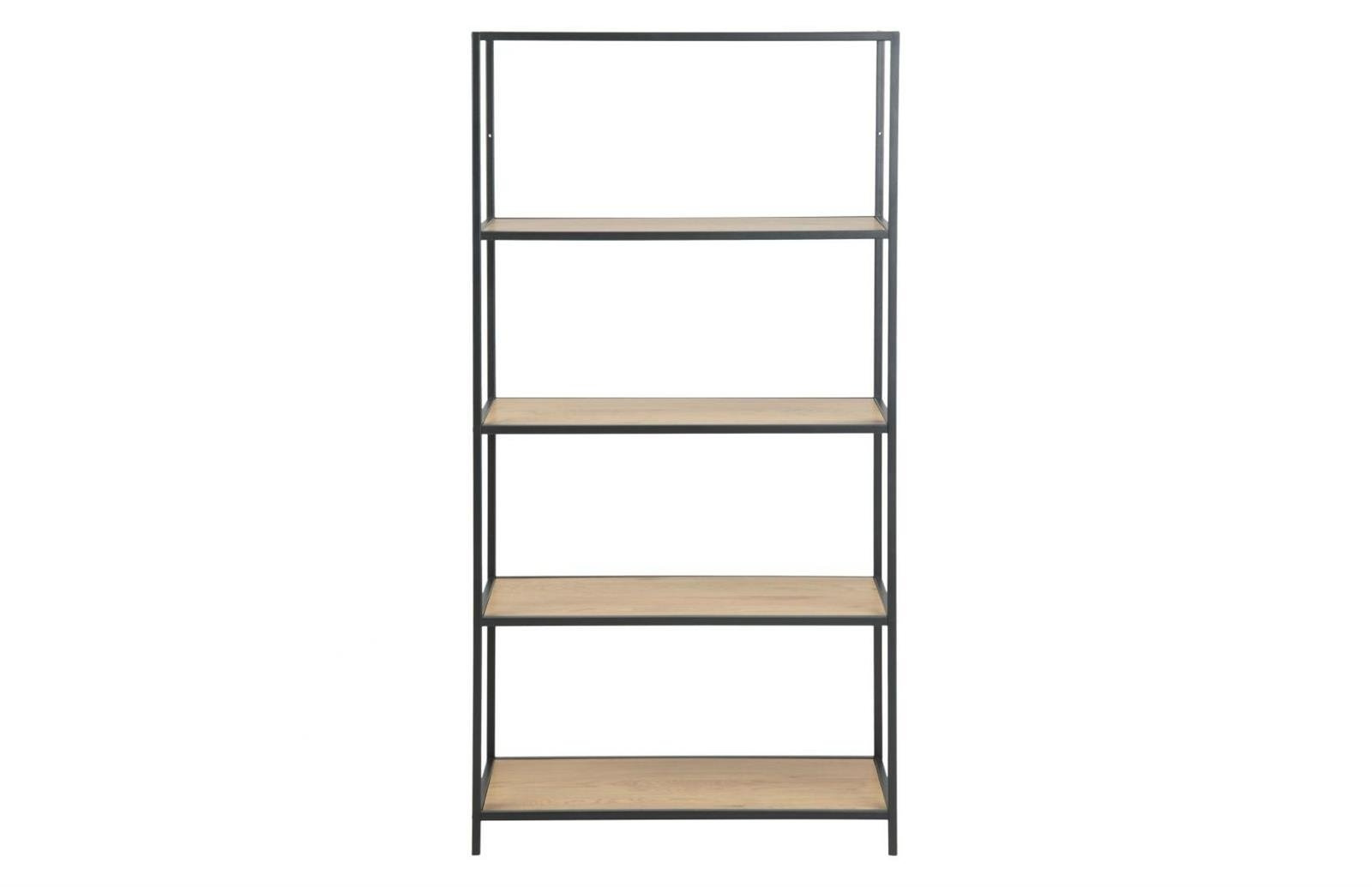 Regał loftowy na książki Seaford IX Actona czarny z dębowymi półkami do salonu 77 cm