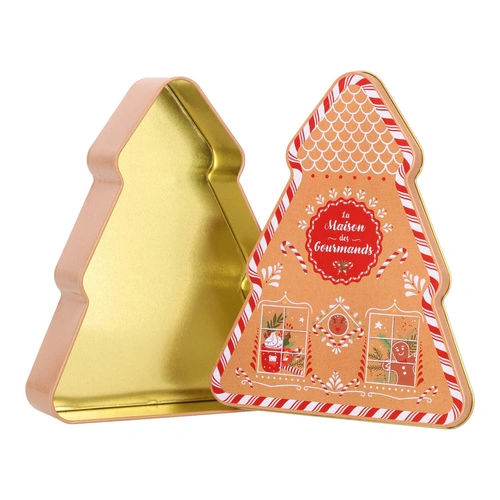 Intesi metalowe pudełko ozdobne choinka jasny brąz dekoracyjne do salonu 19 cm