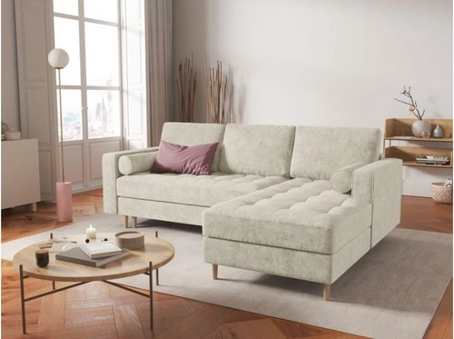 Narożnik z funkcją spania Gobi Beige Structured Fabric prawostronny
