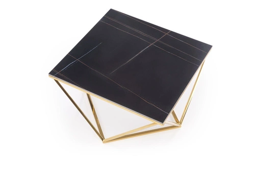 Stolik kawowy Artus kwadratowy czarny marmur i złoty nowoczesny glamour do salonu 80x80 cm