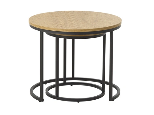 Zestaw okrągłych stolików kawowych Resul 2w1 dębowy loft czarny do salonu 60cm