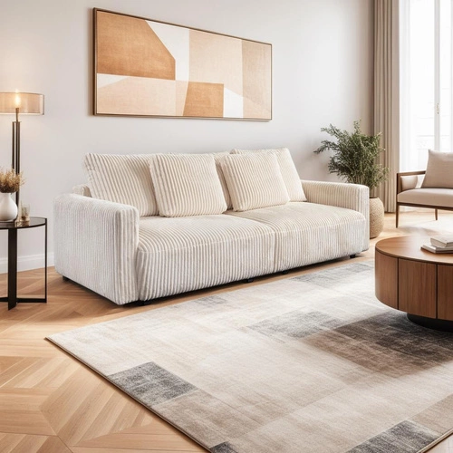 Sofa rozkładana z funkcją spania Loppie beżowa sztruksowa do salonu nowoczesna