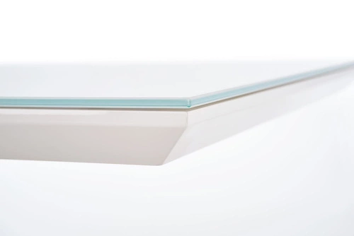 Stół do jadalni Xylon nowoczesny biały z blatem szklanym i nogami dąb sonoma 160x90 cm Intesi