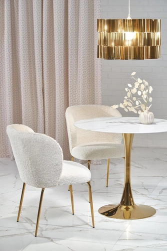 Stół okrągły do jadalni Semilla 90 cm biały marmur złoty glamour nowoczesny na jednej nodze