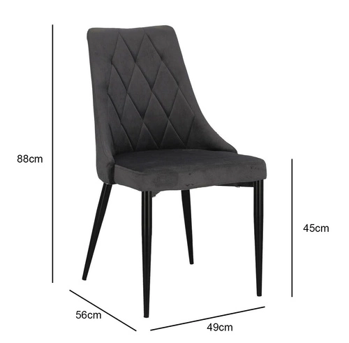 Krzesło Magnat tapicerowane welur szary glamour na czarnych metalowych nogach do jadalni Intesi
