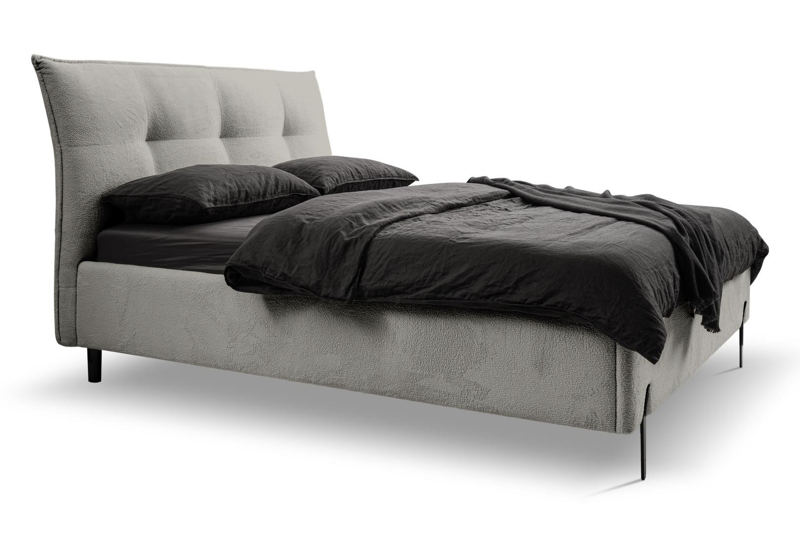 Łóżko tapicerowane Biscuit 160x200 z pojemnikiem szare jasne nowoczesne do sypialni