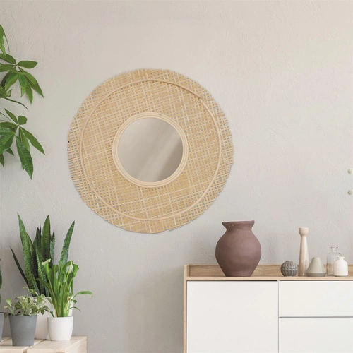 Lustro okrągłe Anafi boho wiszące z wikliny do salonu lub sypialni Intesi 49,5 cm