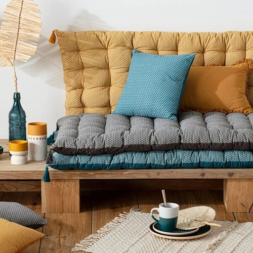 Poduszka podłogowa Otto boho bawełniana dekoracyjna do salonu i sypialni żółta 60x120