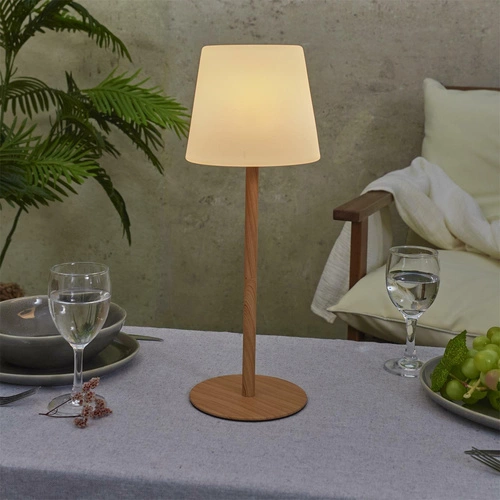 Lampka nocna LED Intesi nowoczesna bezprzewodowa z efektem drewna do sypialni 40 cm