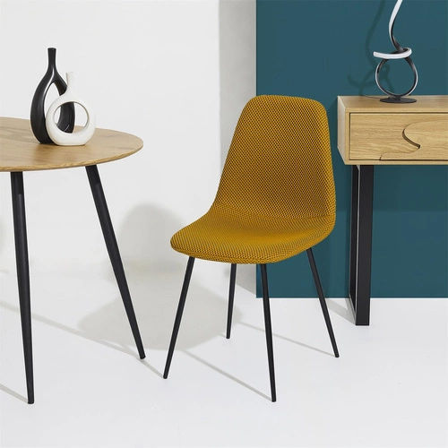 Krzesło tapicerowane Pori żółte Intesi do jadalni i kuchni nowoczesne na czarnych nogach