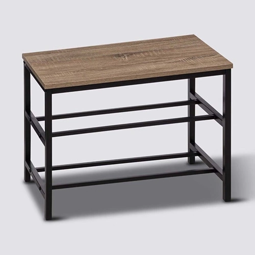 Ławka na buty do przedpokoju Aliaj loftowa z półką metalowa czarna naturalne drewno 63 cm