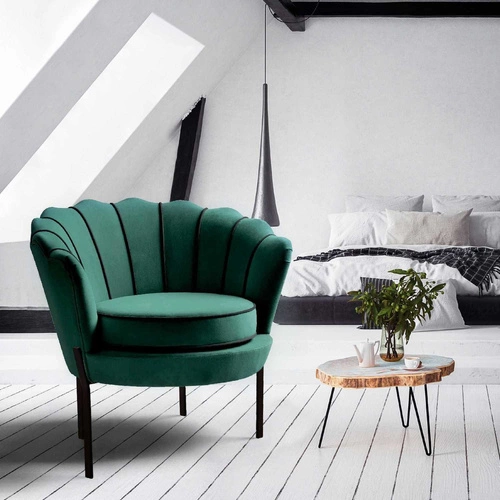 Fotel muszelka Aniel welurowy zielony ciemny do salonu nowoczesny glamour Intesi