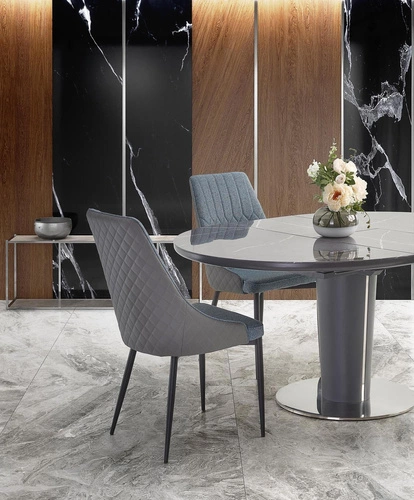 Stół rozkładany okrągły Cardo Intesi szary nowoczesny do jadalni na jednej nodze 120-160 cm