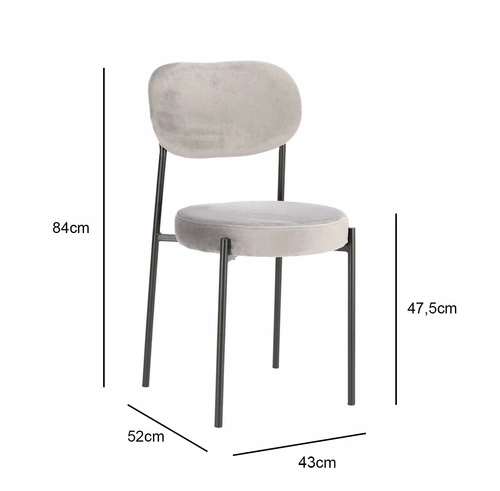 Krzesło tapicerowane Camile Velvet szare welurowe do jadalni i salonu glamour Intesi